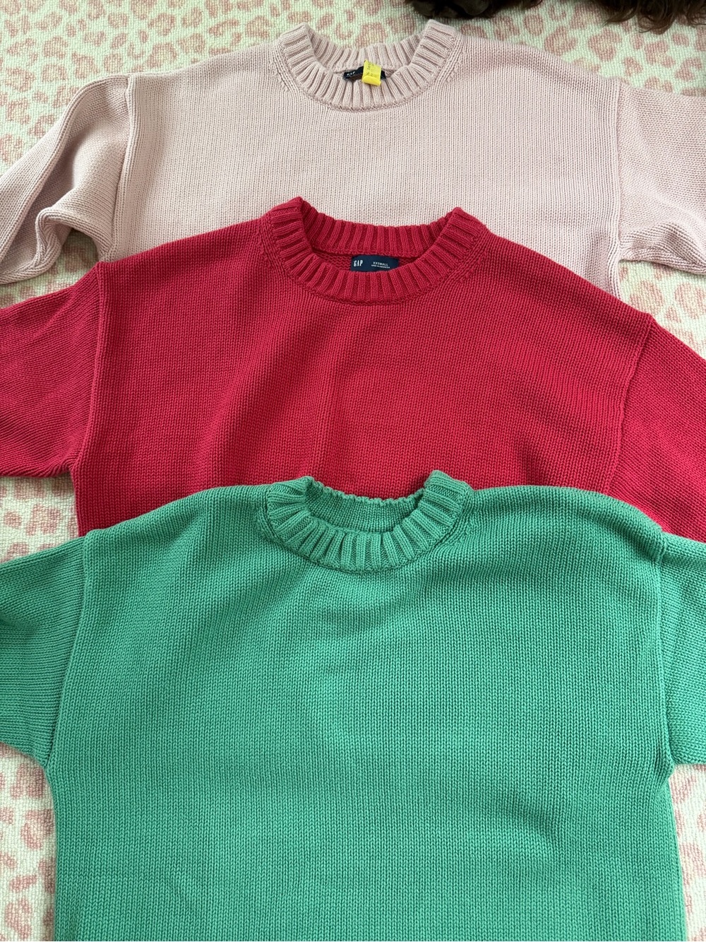 GAP Cotton Crewneck Sweater Trio - Pink, Red, Green